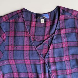 Blue Rain Plaid Wrap Style Top